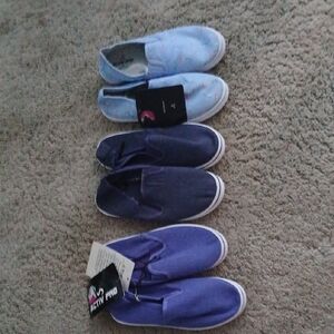Set Of 3 Kids Slip-On Canvas Sneakers in Blue